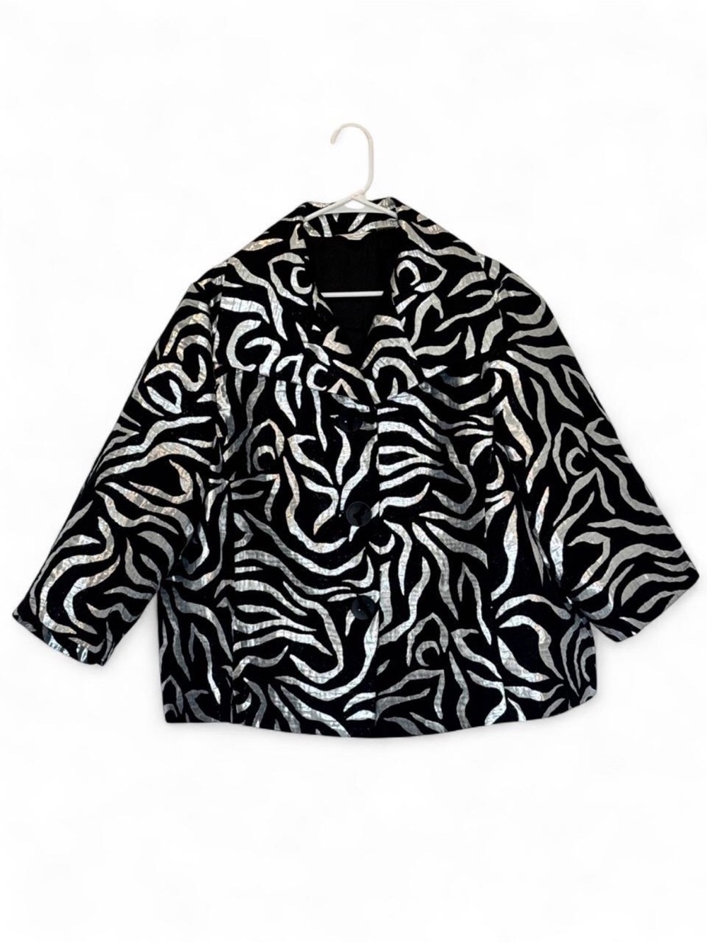 Cropped Black & Silver Zebra Print Statement Evening Coat- Glam Mob Wife